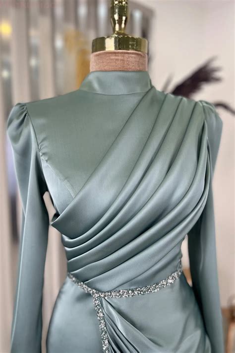 Stone Detail Mint Satin Evening Dress Hijab Clothes Turkey - Shop of Turkey - Buy from Turkey ...