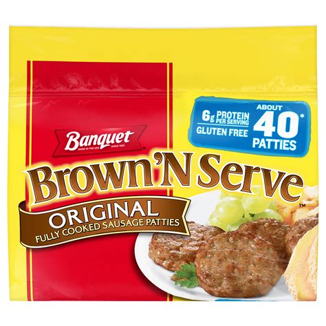 Banquet Brown ‘N Serve Fully Cooked Original Breakfast Sausage Patties, 32 oz, 40 Count (Frozen ...