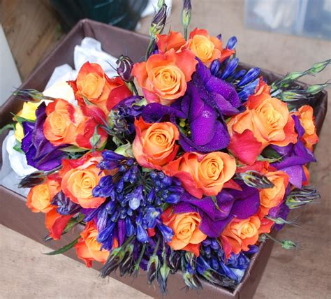 Bouquet | Orange wedding flowers, Orange purple wedding, Purple wedding flowers