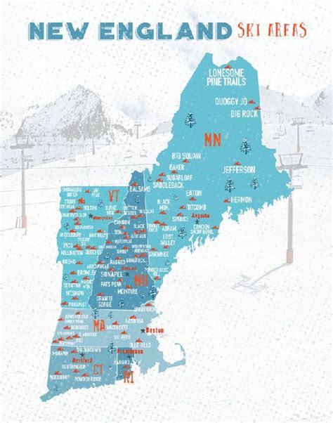 New England Ski Resorts Map for Skiers Gift for snowboarder | New england, Ski resort, Skiing