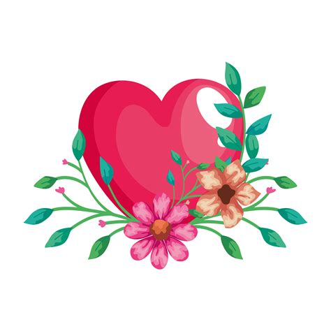 cute heart pink with flowers and leafs decoration 1909603 Vector Art at ...