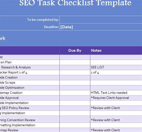 SEO Task Checklist - My Excel Templates