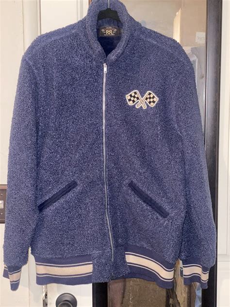 RRL Ralph Lauren Racing Navy Fleece Jacket Sweater M… - Gem