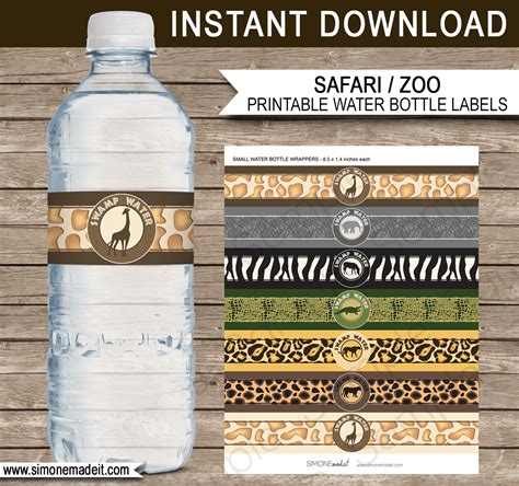 Safari Party Water Bottle Labels Template | Safari Theme Decorations