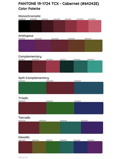 PANTONE 19-1724 TCX - Cabernet color palettes - colorxs.com