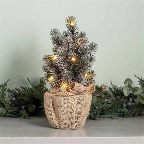 30cm Pre Lit Frosted Mini Christmas Tree | Small Xmas Tree with Pre Lit Lights | Lights4fun.co.uk