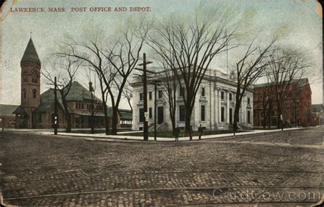 Post Office and Depot Lawrence, MA Postcard