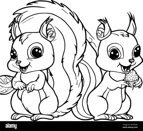 Two Cute Squirrel Coloring Pages for Kids Stock Vector Image & Art - Alamy