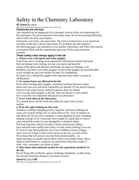 Safety in the Chemistry Lab