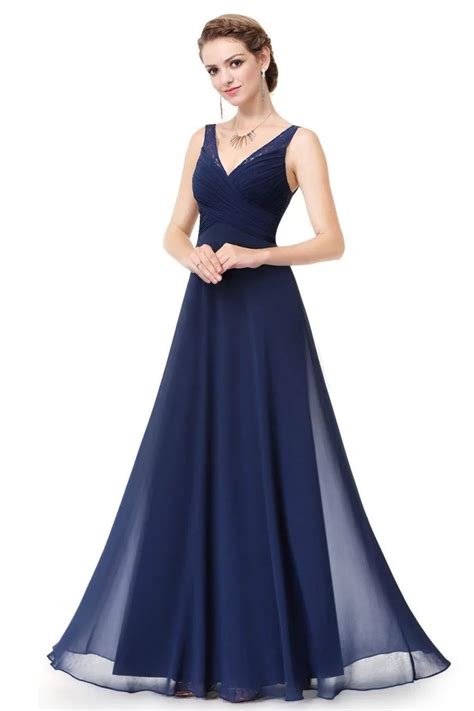 Navy Blue Chiffon V-neck Long Evening Dress - $60.16 #EP08877NB ...