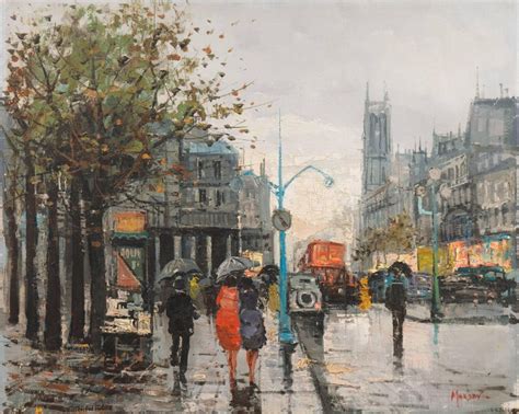 Unknown - Paris in the Rain, Painting For Sale at 1stdibs