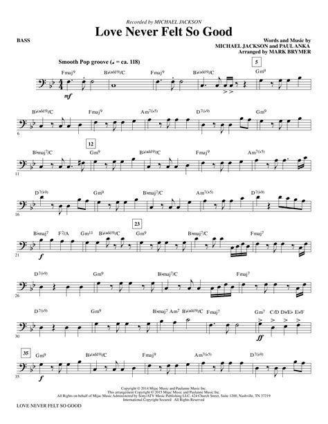 Love Never Felt So Good - Bass | Sheet Music Direct