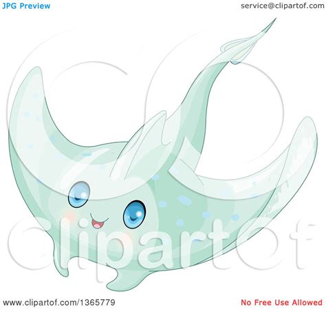 Clipart of a Cute Green Baby Stingray with Blue Eyes - Royalty Free Vector Illustration by ...