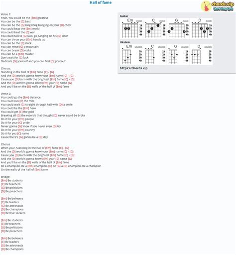 Chord: Hall of fame - tab, song lyric, sheet, guitar, ukulele | chords.vip