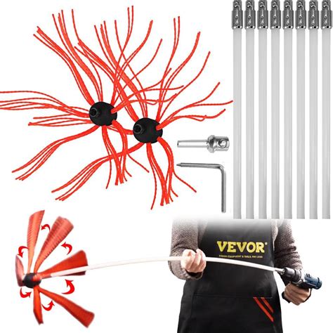 VEVOR Chimney Sweep Kit 26 ft. Chimney Brush Kit with 8 Nylon Flexible Rods and 2 Brush Head ...