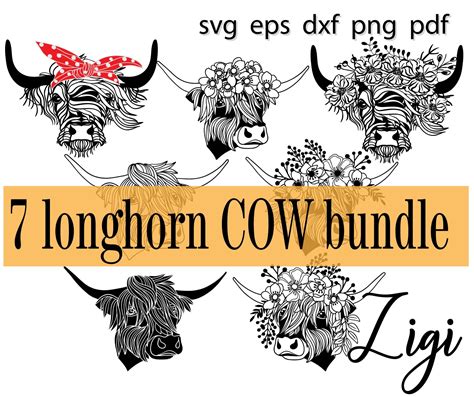 Longhorn Cow Svg Highland Cow Svg Bundle Cow Flower Crown Svg | Etsy UK