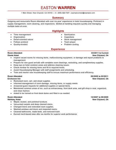 Room Attendant Resume Examples For 2022 | Hospitality | LiveCareer