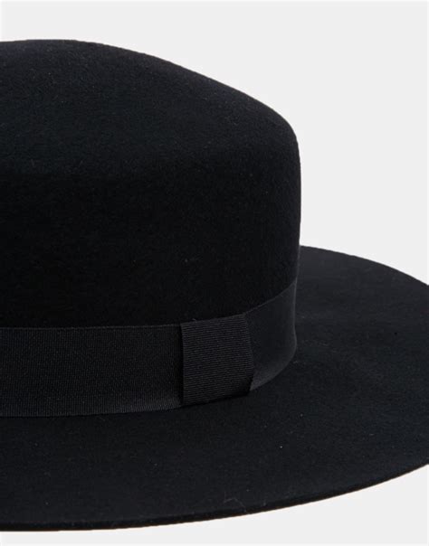 Lyst - Asos Flat Top Hat In Black Felt With Wide Brim in Black for Men