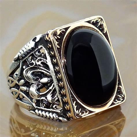 Mens Ring 925 Sterling Silver Black Onyx Unique Elegant artisan jewelry #KaraJewels #Turkish ...