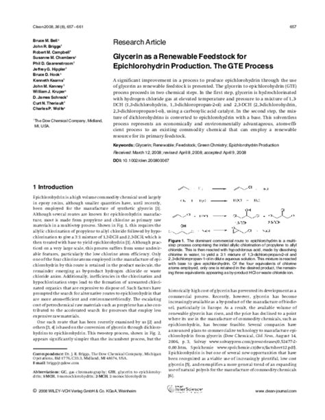 (PDF) Glycerin as a Renewable Feedstock for Epichlorohydrin Production ...