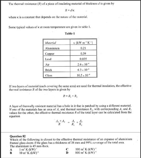 Solved The thermal resistance (R) of a piece of insulating | Chegg.com