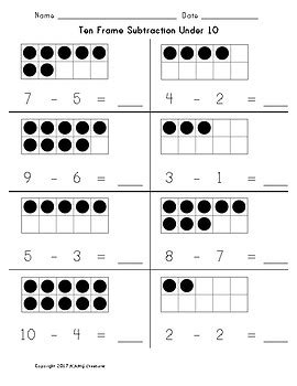 Ten Frame Subtraction Under 10 by KAMG Creations | TpT