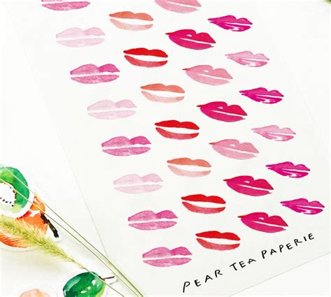 Kiss Lips Sticker Lips Watercolor Sticers Planning Kawaii - Etsy