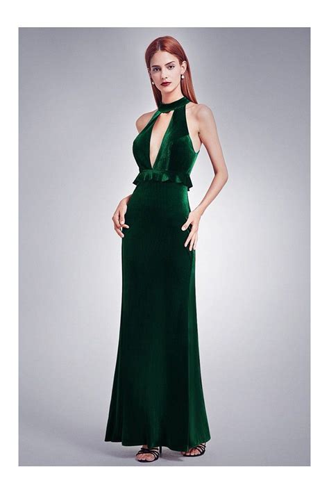 Dark Green Sexy Deep V Formal Dress With High Collar Neck - $64 #EP07180DG - SheProm.com