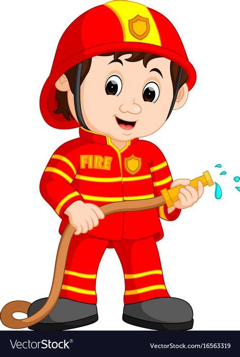 Cute fireman cartoon vector image on | Festa de bombeiro, Bombeiro, Aniversário de bombeiro