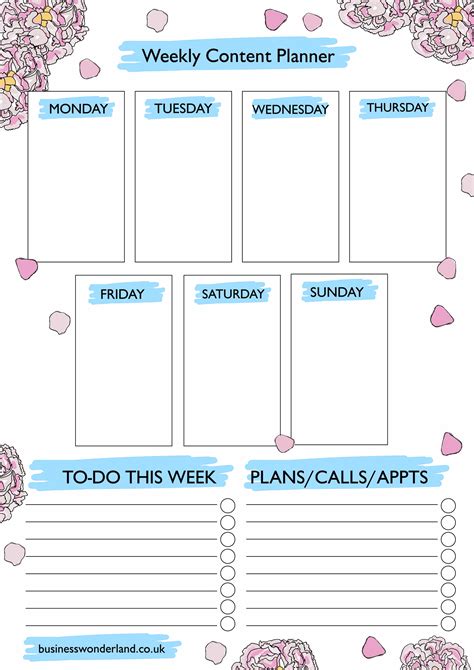 SWS Weekly Content Planner | Business Wonderland