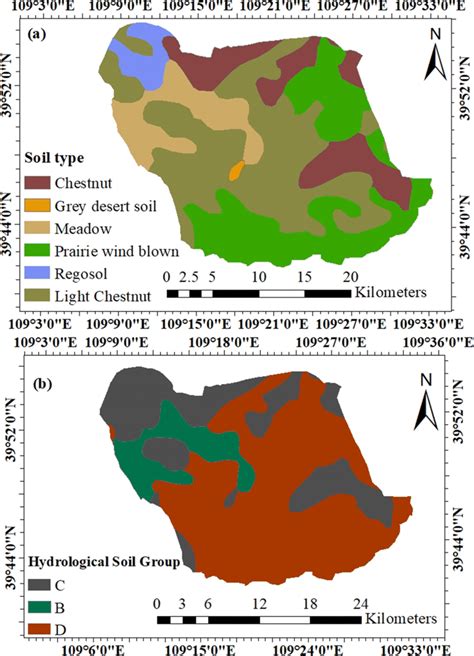 a Soil classification map; b Hydrological group map | Download ...