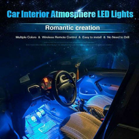 4PCS 9 LED Car Interior Atmosphere Neon Lights Strip Wireless IR Remote ...