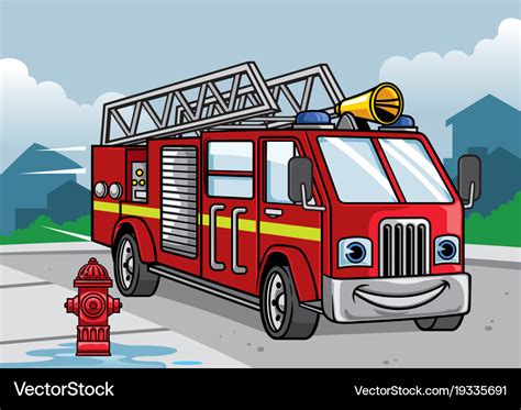 Cartoon of firefighter truck Royalty Free Vector Image