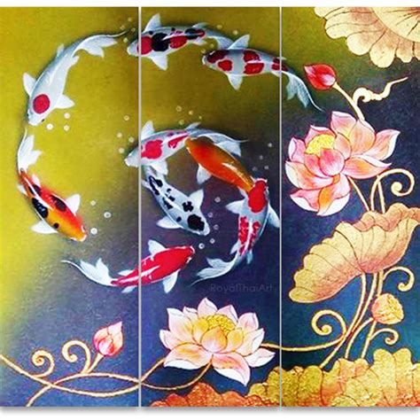 9 Koi Fish Art - Original Koi Fish Paintings On Canvas | Royal Thai Art