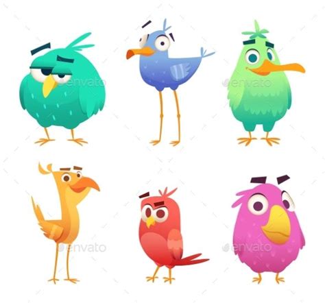 Cartoon Funny Birds. Faces of Cute Animals Colored | Funny birds, Cute birds, Cartoon birds