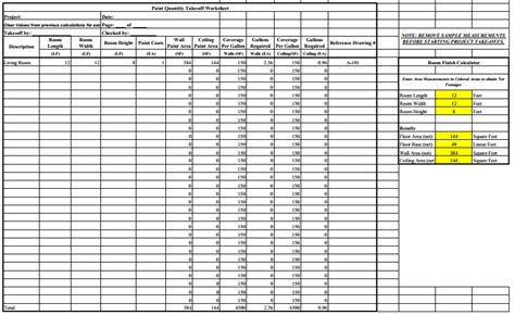 Paint Quantity Takeoff Sheet