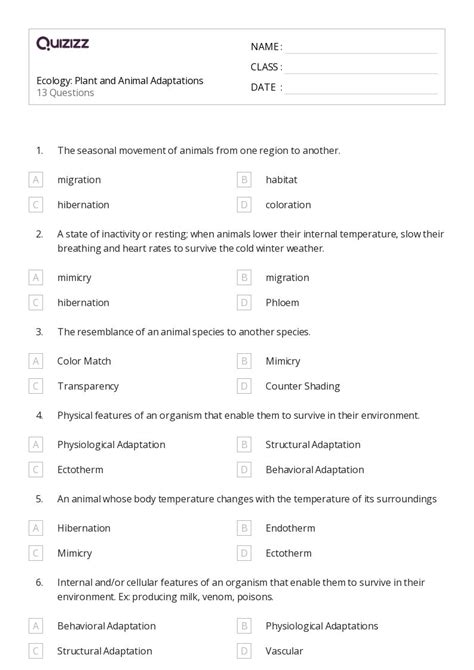 50+ animal adaptations worksheets on Quizizz | Free & Printable