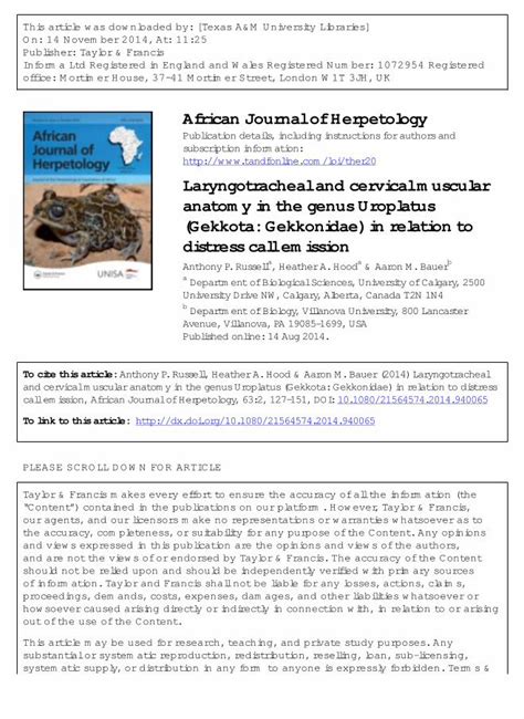 (PDF) Laryngotracheal and cervical muscular anatomy in the genus Uroplatus (Gekkota: Gekkonidae ...