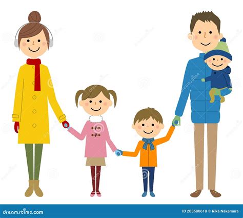 A Lovely Family Holding Hands Stock Vector - Illustration of bonds, five: 203680618