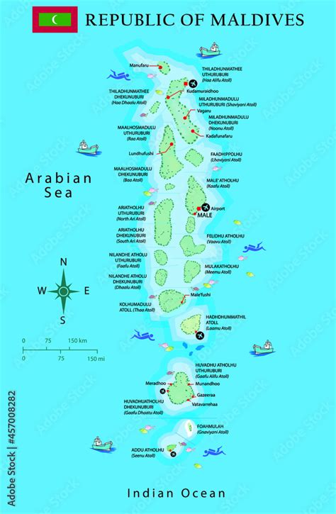 Atolls Of Maldives Map - Concept for Holiday, Vacation, and Tourism ...