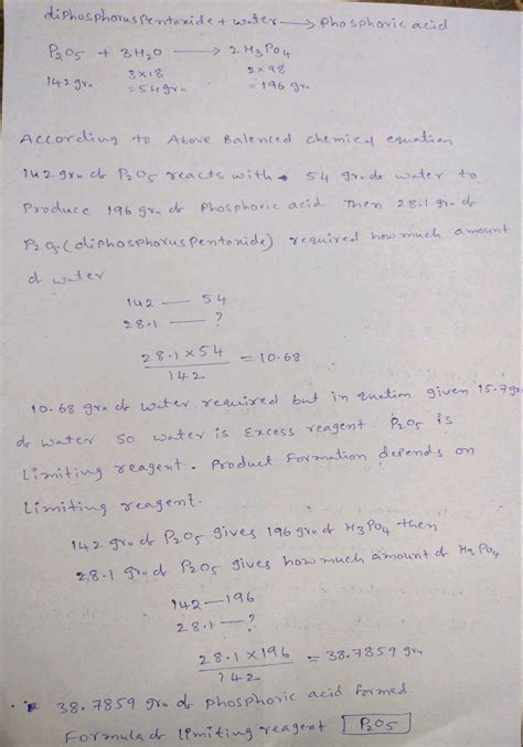 [Solved] For the following reaction, 28.1 grams of diphosphorus ...