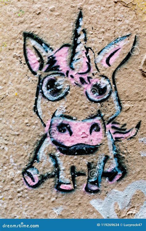 A pink graffiti unicorn stock photo. Image of graffiti - 119269634