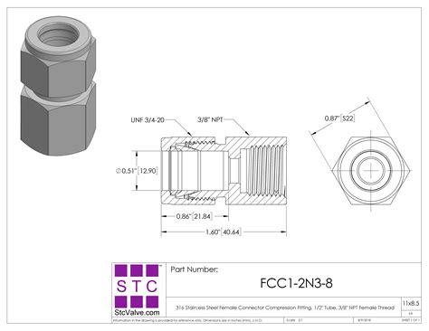 Female Connector SS Compression Fitting: FCC 1/2 N3/8