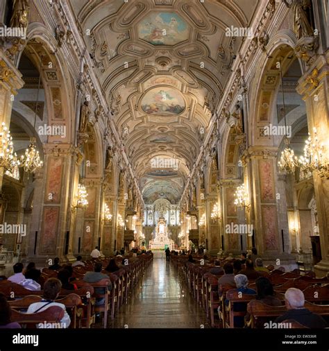 Interior of the Santiago de Compostela Cathedral, Santiago, Santiago Metropolitan Region, Chile ...