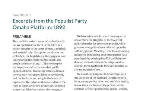 Handout E: Excerpts from the Populist Party Omaha Platform 1892 | Bill of Rights Institute