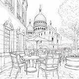 Paris Cafe Coloring For Kids  Page sketch template