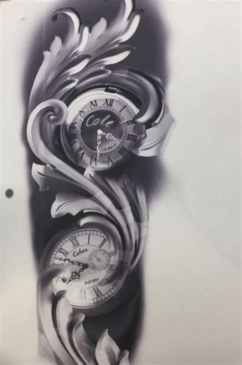 a black and white photo of a clock with swirls on it's face