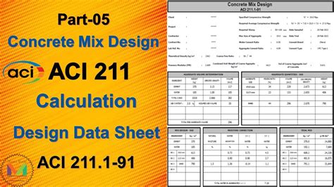 Concrete Mix Design Calculation | Design Data Sheet | ACI 211.1-91 ...