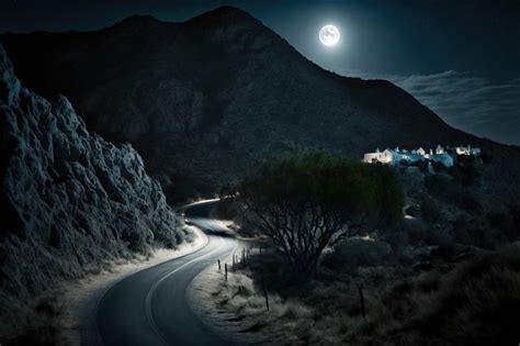 Premium Photo | Mountain road in the night