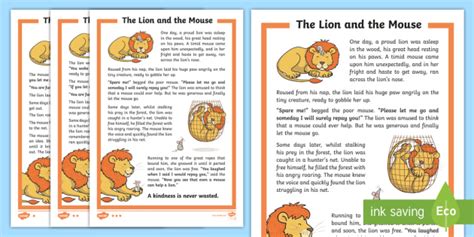 The Lion and the Mouse Story in English - Primary Resource